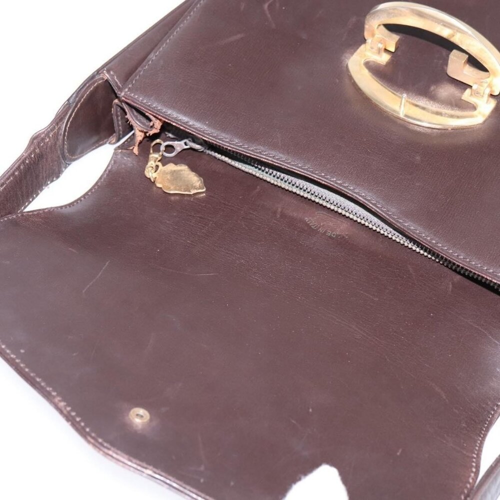 Authentic GUCCI Shoulder Bag Leather Brown Gold - Picture 16 of 16